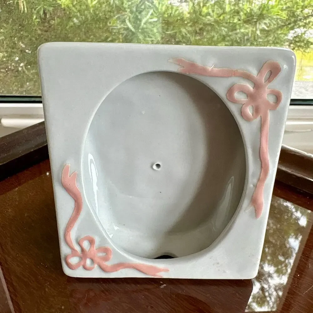 Vintage 1991 Geerlings Ceramic Planter Picture Frame Pink Bow
